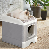 Cat Litter: Large Hooded Cat Litter Box with Enclosed Top