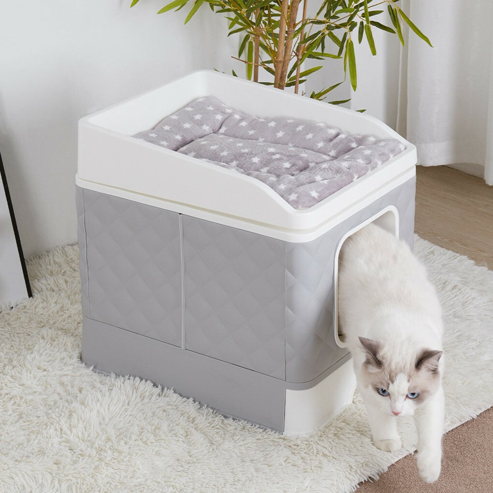 Cat Litter: Large Hooded Cat Litter Box with Enclosed Top