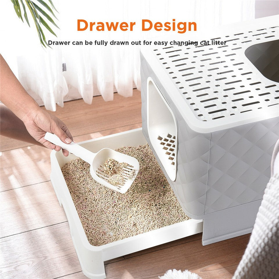 Cat Litter: Large Hooded Cat Litter Box with Enclosed Top