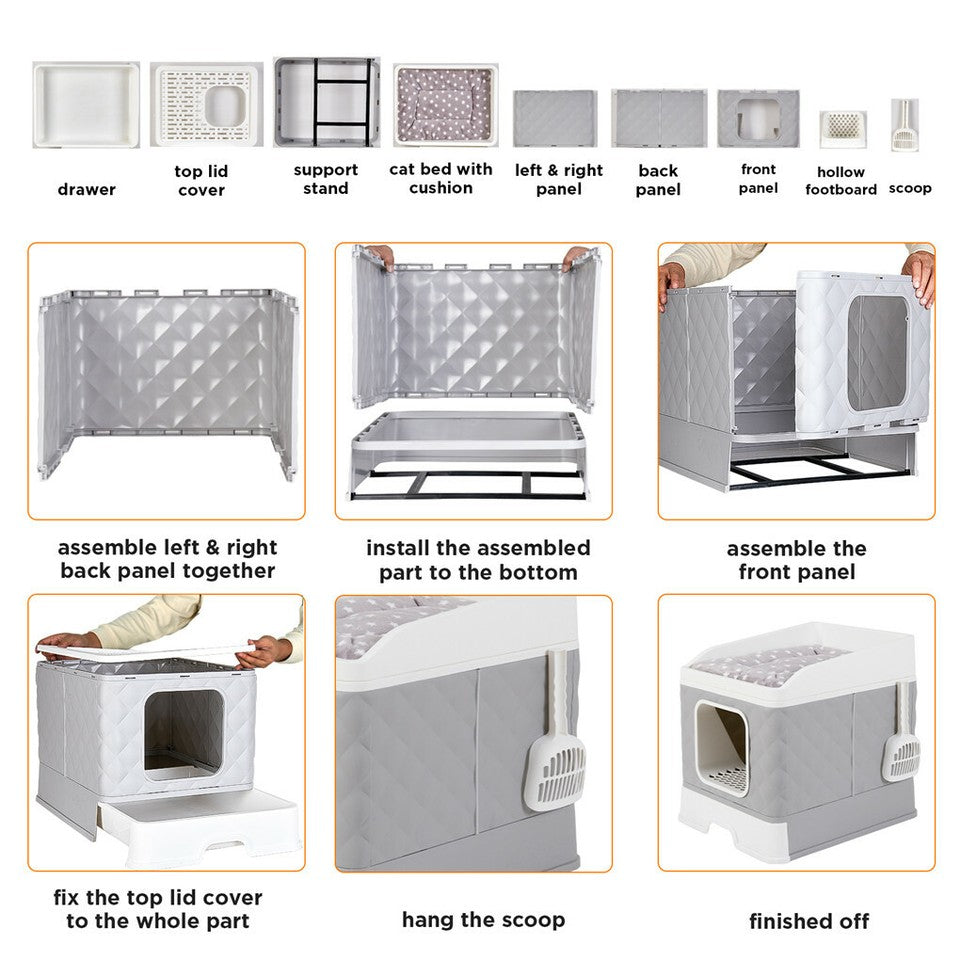 Cat Litter: Large Hooded Cat Litter Box with Enclosed Top