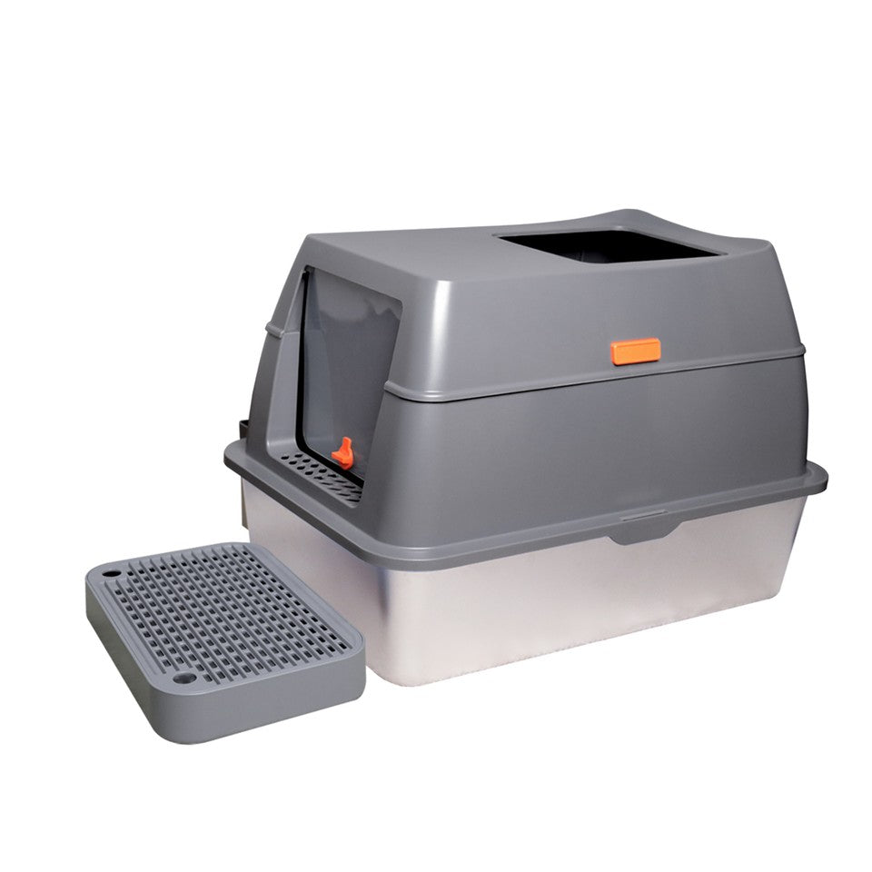 Cat Litter: 65L Big Cat Stainless Steel Litter Box With Lid High Wall With Triple Pedal Gray