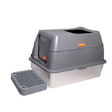 Cat Litter: 65L Big Cat Stainless Steel Litter Box With Lid High Wall With Triple Pedal Gray