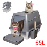 Cat Litter: 65L Big Cat Stainless Steel Litter Box With Lid High Wall With Triple Pedal Gray