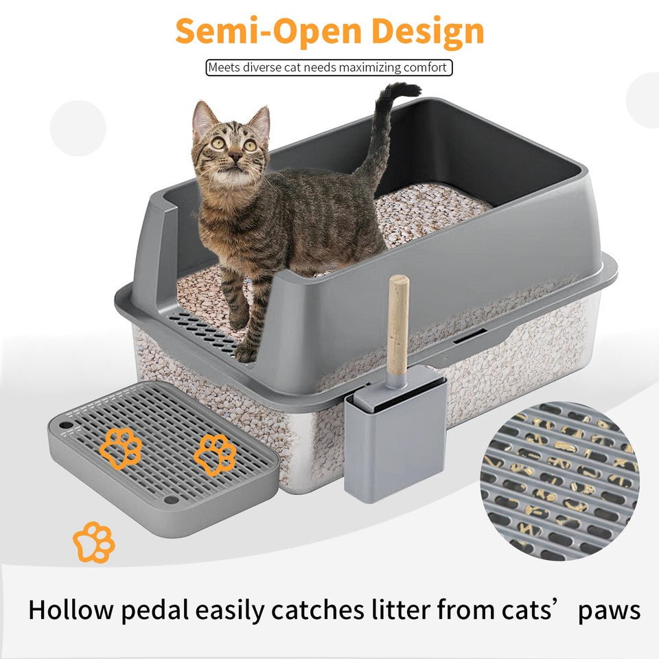 Cat Litter: 65L Big Cat Stainless Steel Litter Box With Lid High Wall With Triple Pedal Gray
