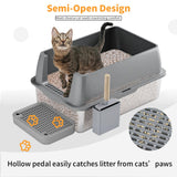 Cat Litter: 65L Big Cat Stainless Steel Litter Box With Lid High Wall With Triple Pedal Gray