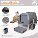 Cat Litter: 65L Big Cat Stainless Steel Litter Box With Lid High Wall With Triple Pedal Gray