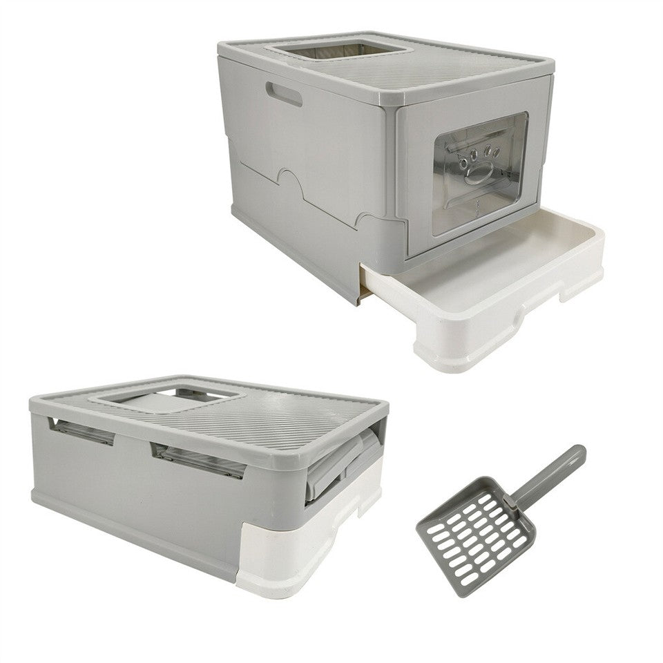 Cat Litter: Large Enclosed Cat Litter Box Foldable Cat Kitten Toilet Box with Slide-Out Tray