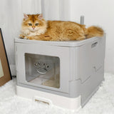 Cat Litter: Large Enclosed Cat Litter Box Foldable Cat Kitten Toilet Box with Slide-Out Tray