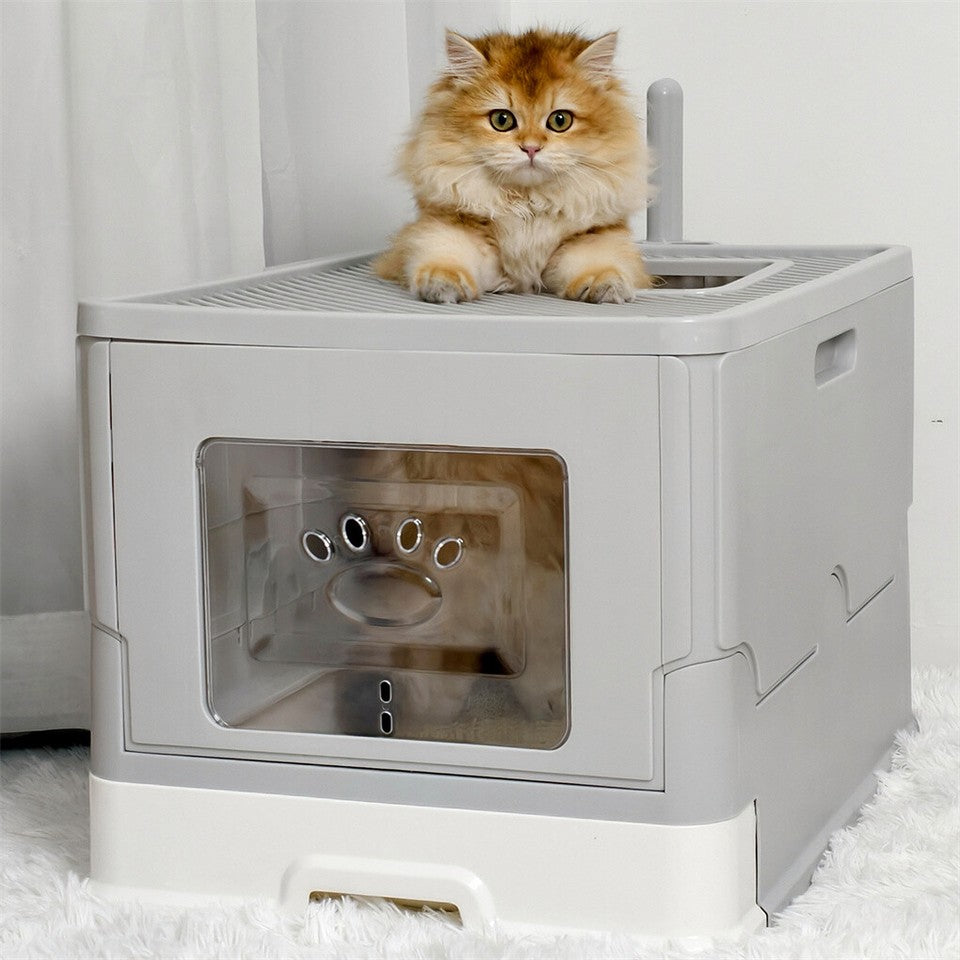 Cat Litter: Large Enclosed Cat Litter Box Foldable Cat Kitten Toilet Box with Slide-Out Tray