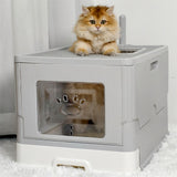 Cat Litter: Large Enclosed Cat Litter Box Foldable Cat Kitten Toilet Box with Slide-Out Tray