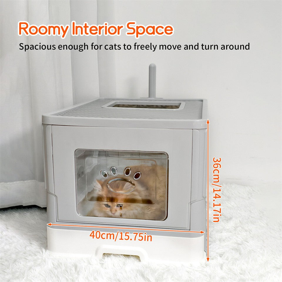 Cat Litter: Large Enclosed Cat Litter Box Foldable Cat Kitten Toilet Box with Slide-Out Tray