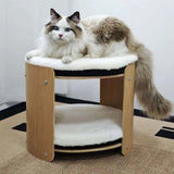 Cat Carriers & Crates: Natural Wood Cat Bunk Bed with Cushioned Two Tiers for Stylish Pet Comfort