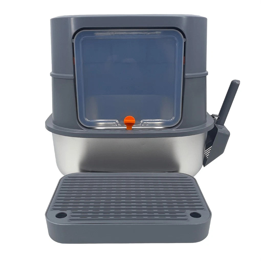 Cat Litter: P&P Jumbo Stainless Steel Cat Litter Box for Multi-Cats Large Toilet Box with Removable Lid