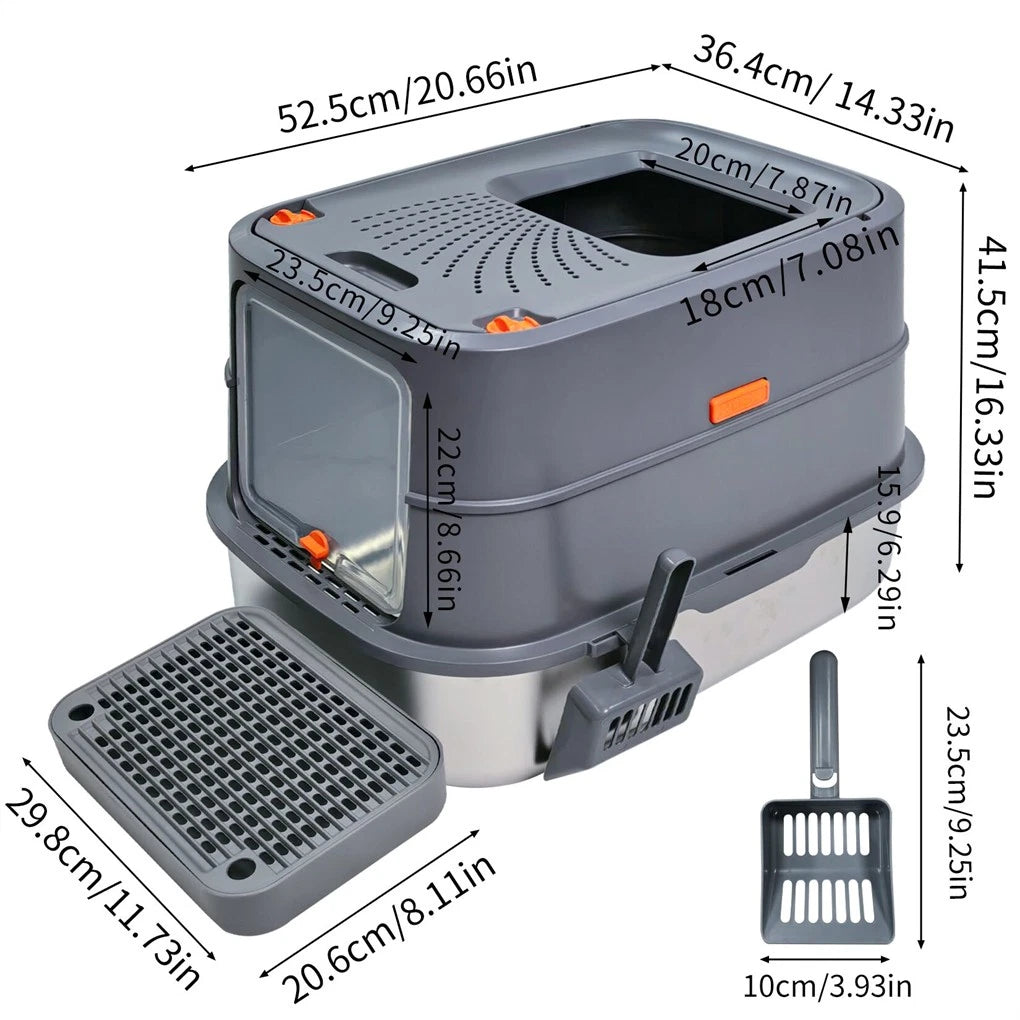 Cat Litter: P&P Jumbo Stainless Steel Cat Litter Box for Multi-Cats Large Toilet Box with Removable Lid