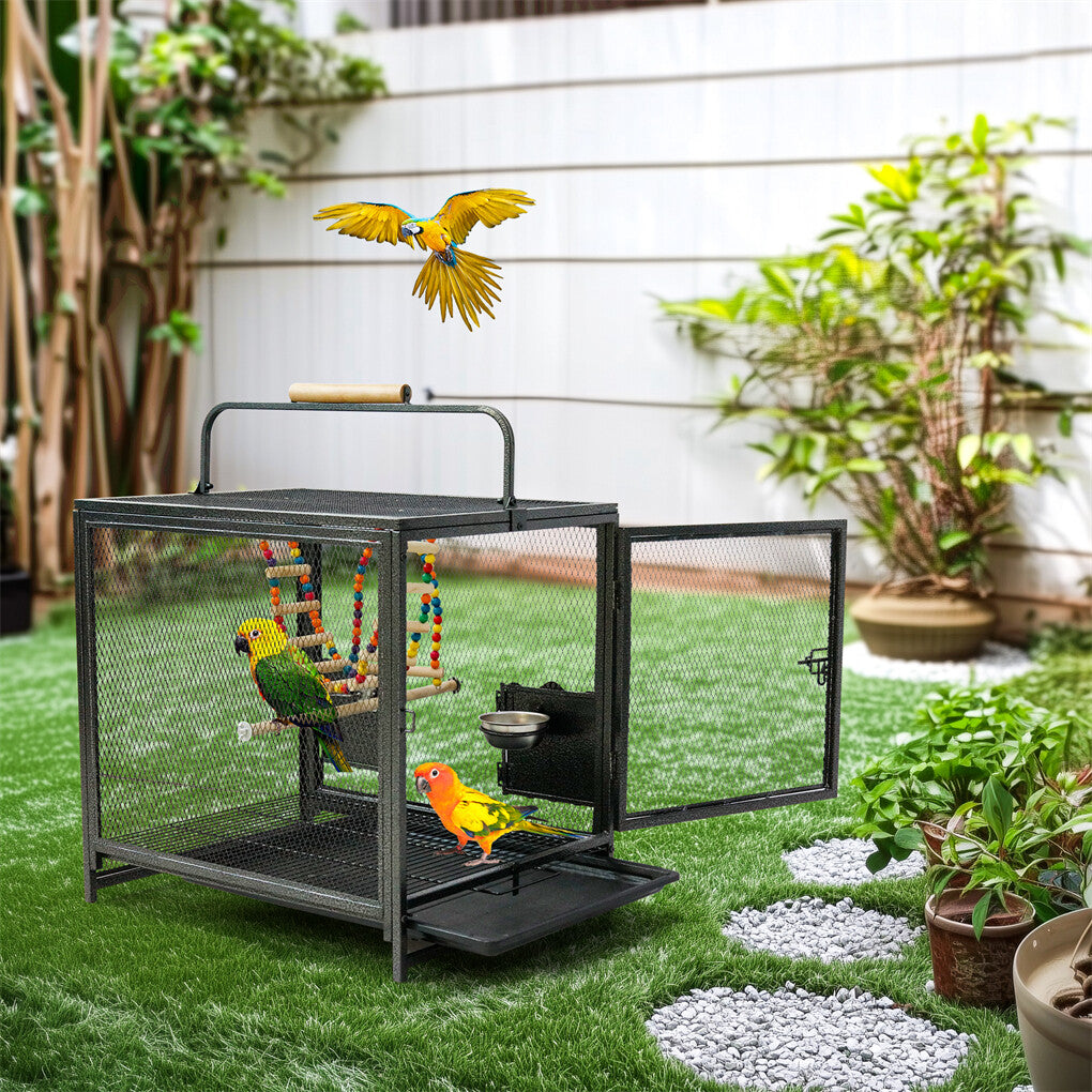 Bird Cages & Stands: Heavy Duty Metal Bird Cage Parrot Transport Carrying Cage Large Pet Cages Aviary