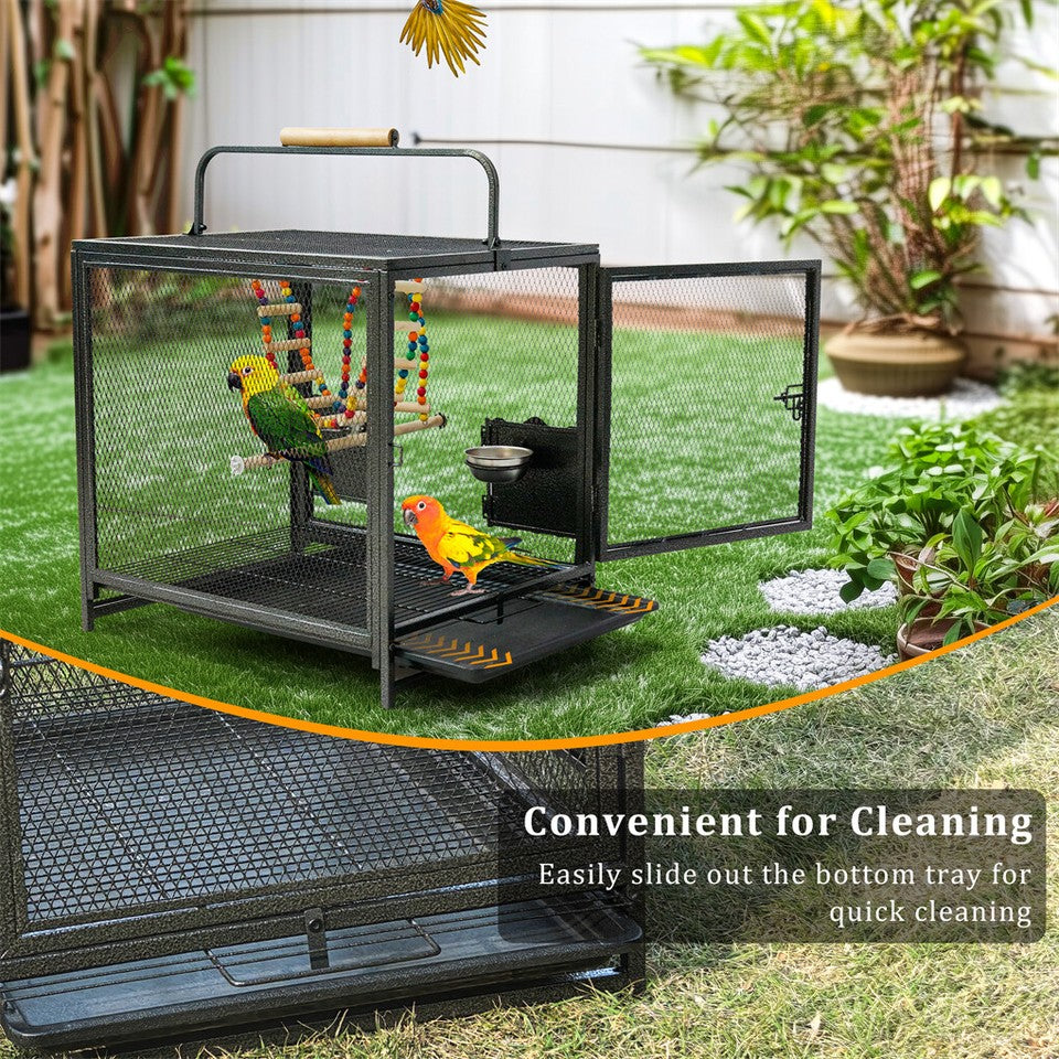 Bird Cages & Stands: Heavy Duty Metal Bird Cage Parrot Transport Carrying Cage Large Pet Cages Aviary