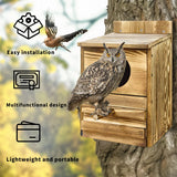 Bird Cage Accessories: Large Wooden Screech Owl House Nesting Box with Perch - Outdoor Birdhouse for Garden Trees