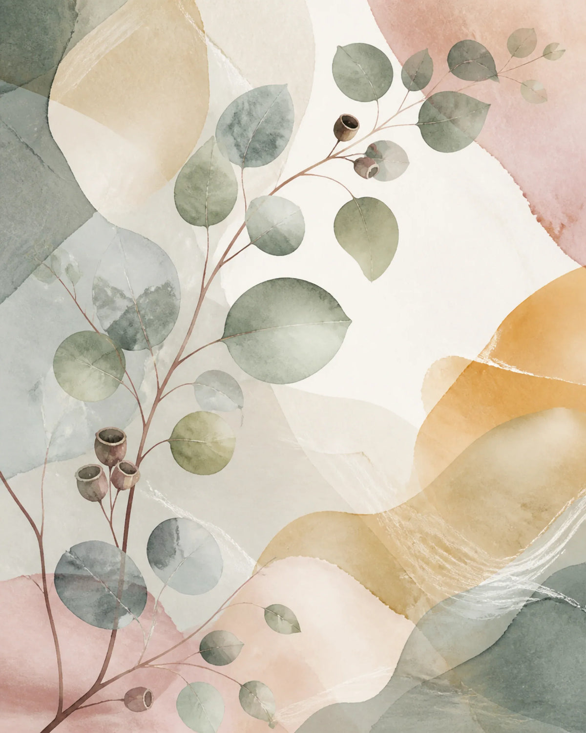 Eucalyptus Reverie Floating Frame Canvas Wall Art - Portrait - 40W x 50H cm - White