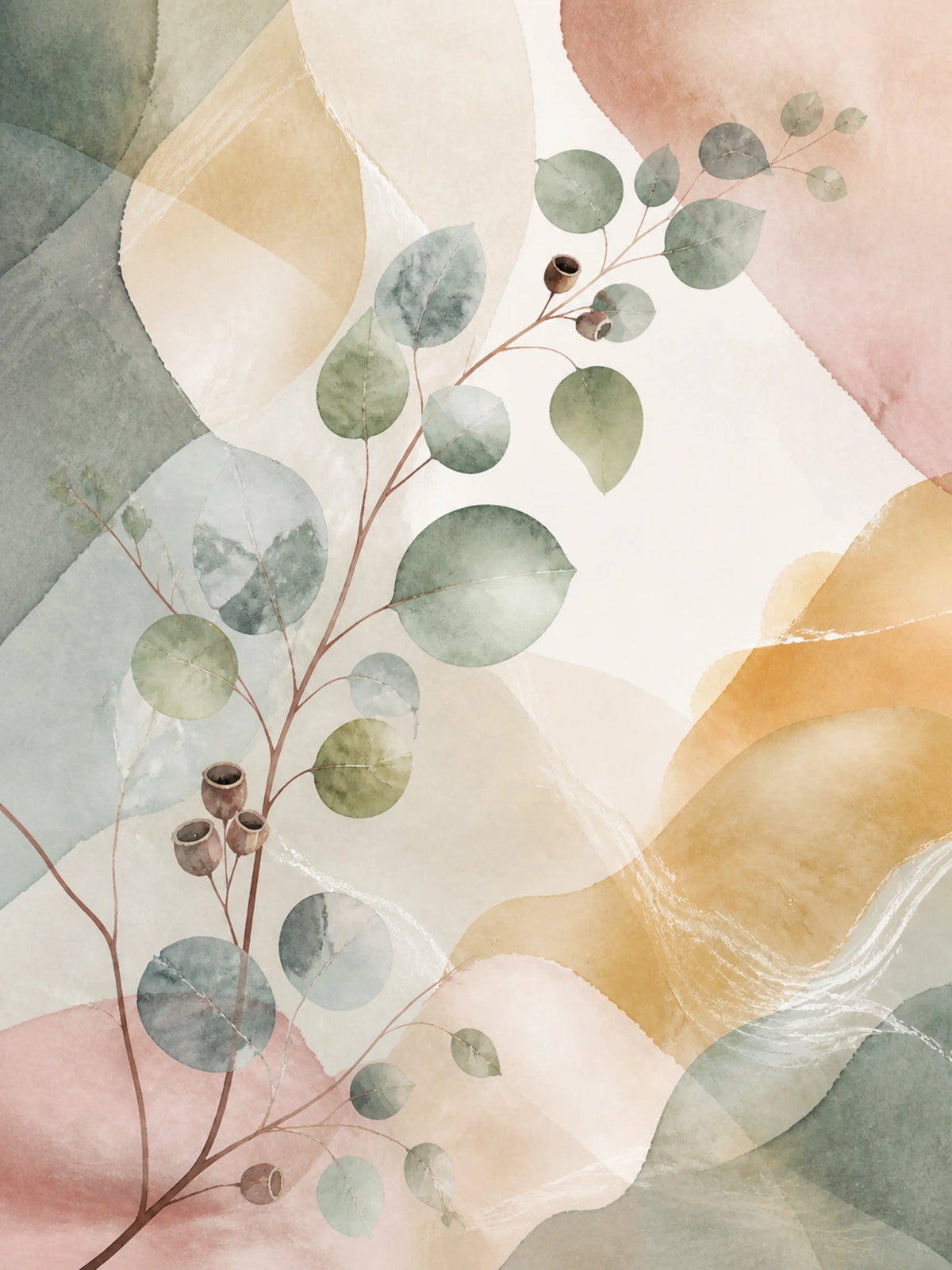 Eucalyptus Reverie Floating Frame Canvas Wall Art - Portrait - 60W x 80H cm - Black