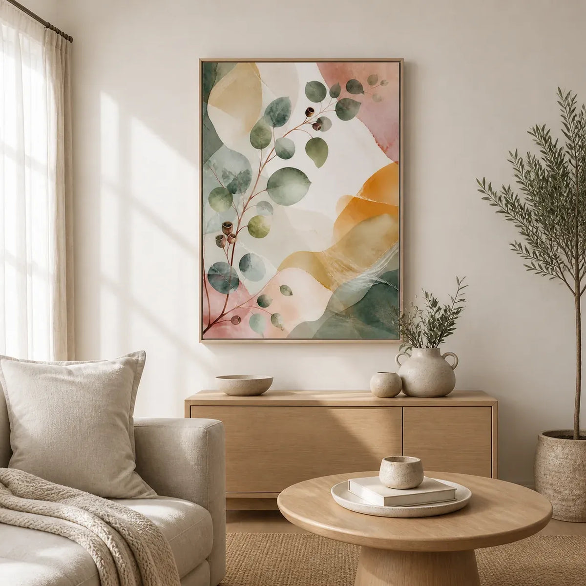 Eucalyptus Reverie Floating Frame Canvas Wall Art - Portrait - 60W x 80H cm - White