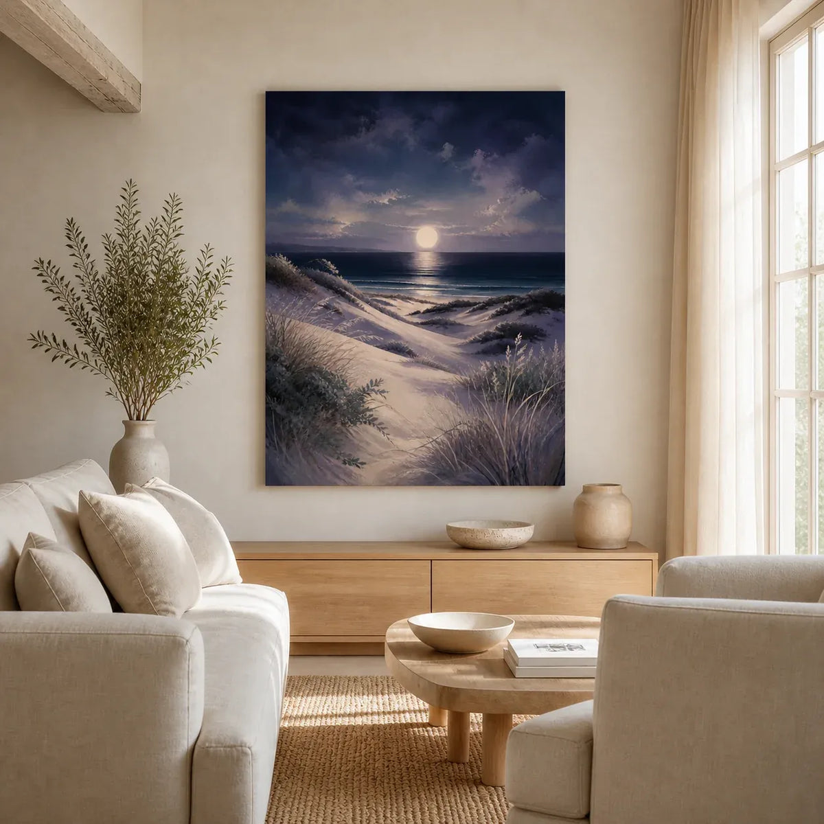 Moonlit Dunes Stretched Canvas Wall Art - Portrait - 40W x 50H cm