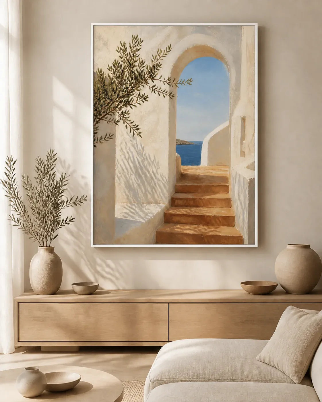 Sunlit Passage Floating Frame Canvas Wall Art - Portrait - 40W x 50H cm - Natural Birch