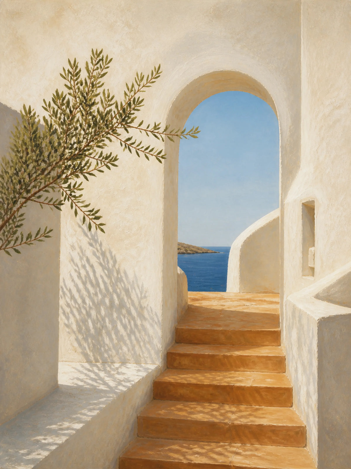 Sunlit Passage Floating Frame Canvas Wall Art - Portrait - 40W x 50H cm - Natural Birch