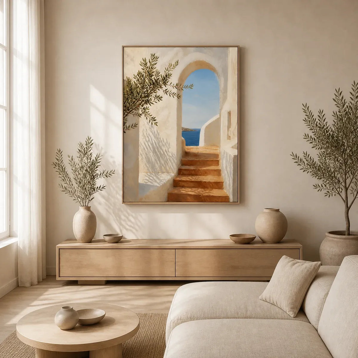 Sunlit Passage Floating Frame Canvas Wall Art - Portrait - 60W x 120H cm - Natural Birch