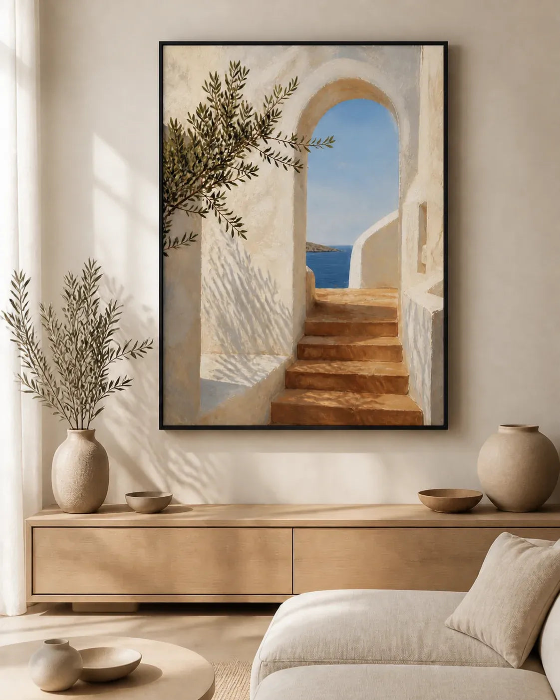 Sunlit Passage Floating Frame Canvas Wall Art - Portrait - 60W x 120H cm - Natural Birch