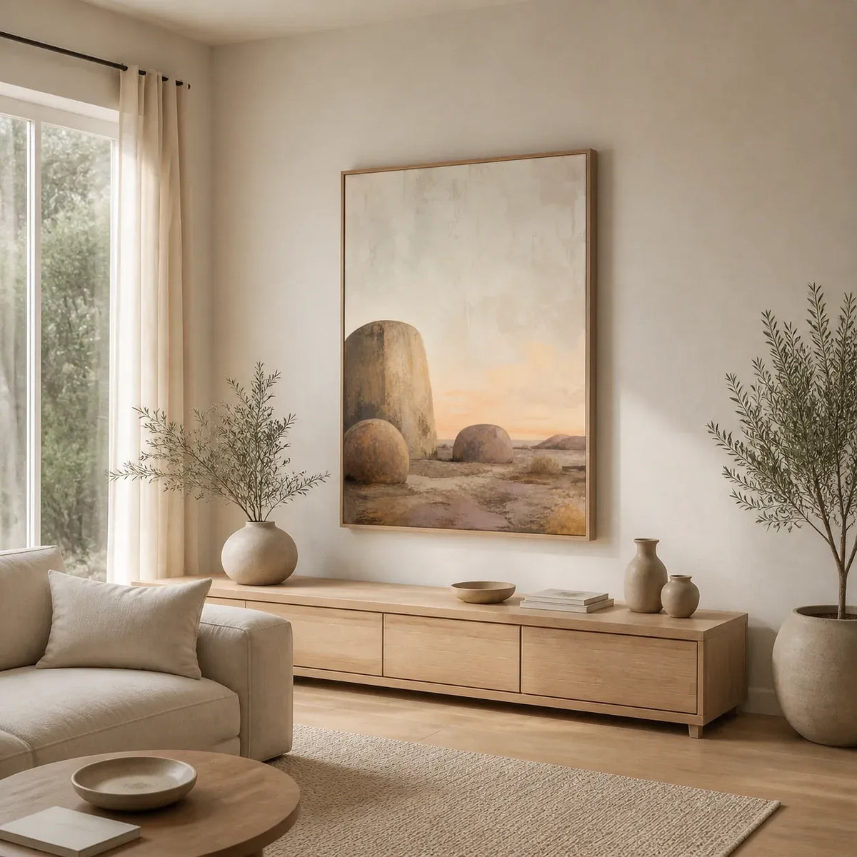 Stone and Sky Floating Frame Canvas Wall Art - Portrait - 40W x 50H cm - Natural Birch