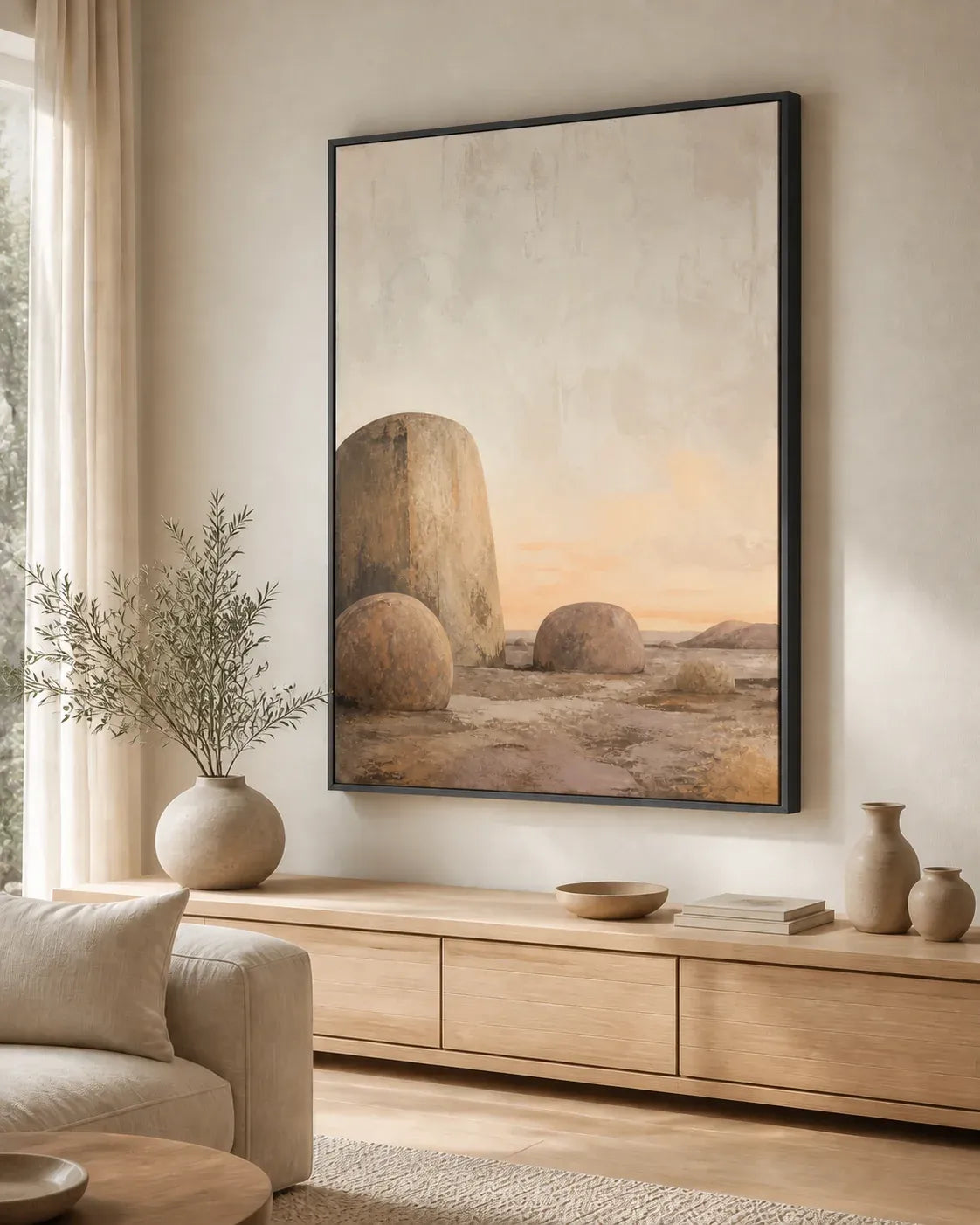 Stone and Sky Floating Frame Canvas Wall Art - Portrait - 40W x 50H cm - White