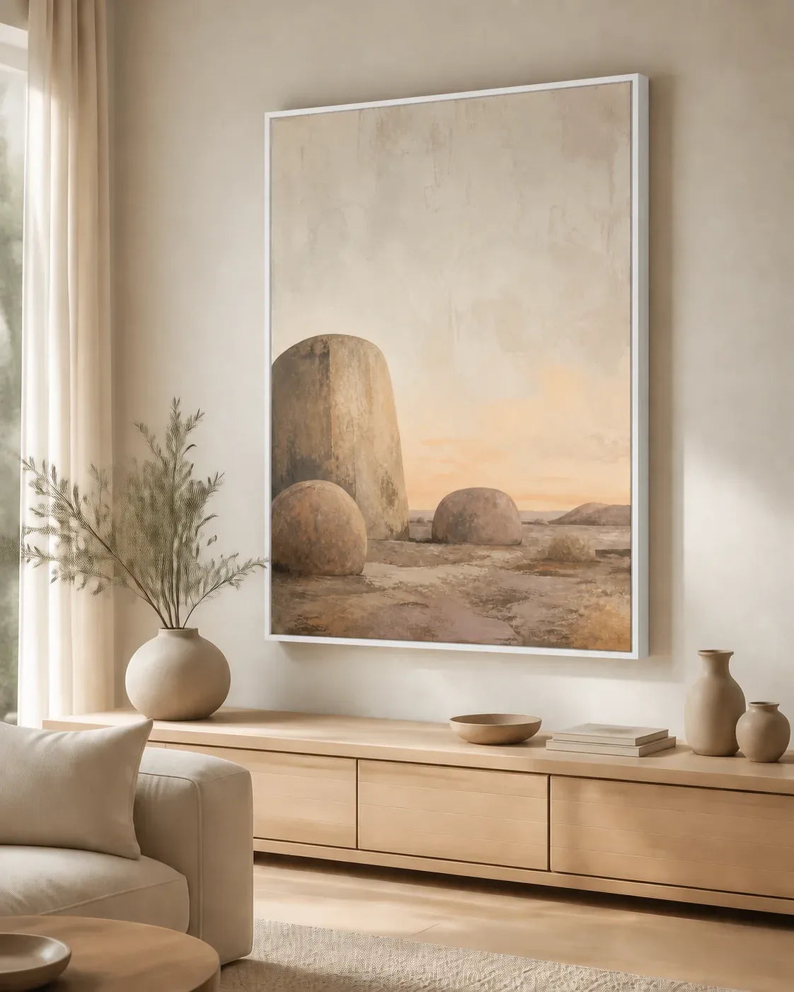 Stone and Sky Floating Frame Canvas Wall Art - Portrait - 40W x 50H cm - White