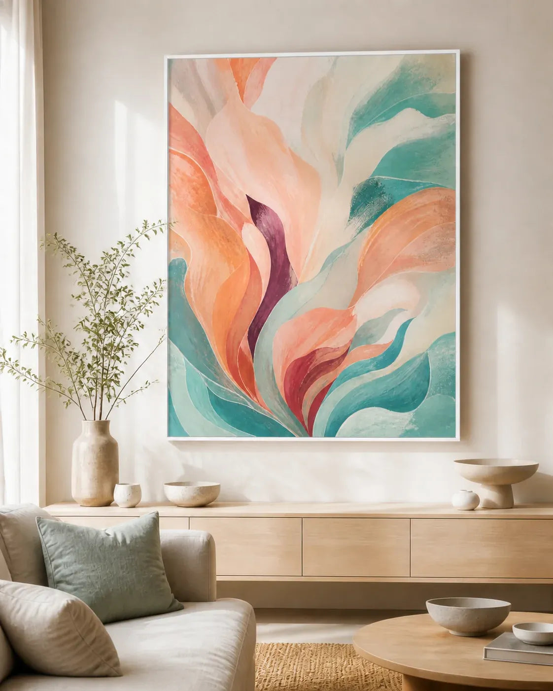 Tidal Bloom Floating Frame Canvas Wall Art - Portrait - 60W x 80H cm - Black