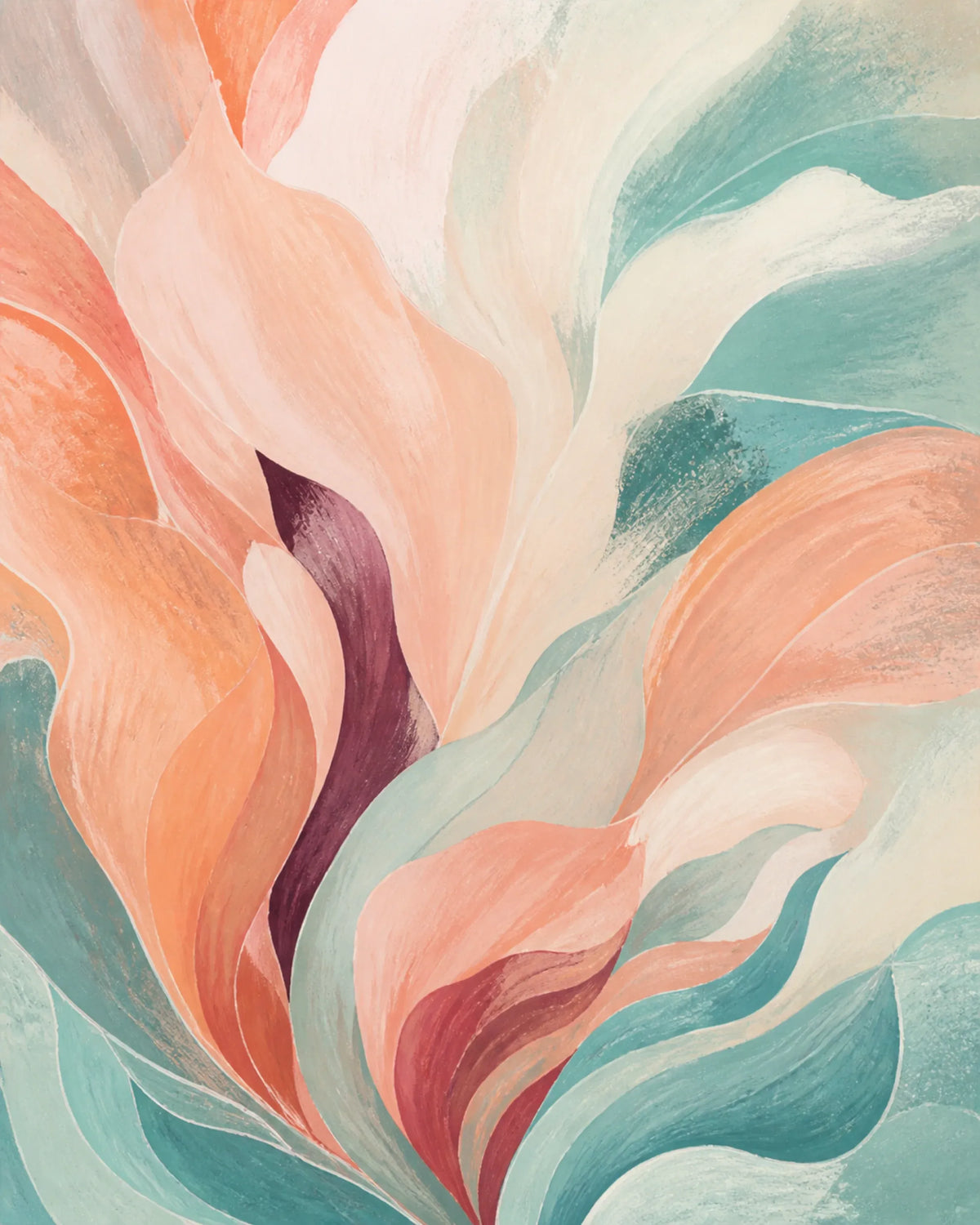Tidal Bloom Floating Frame Canvas Wall Art - Portrait - 60W x 80H cm - White