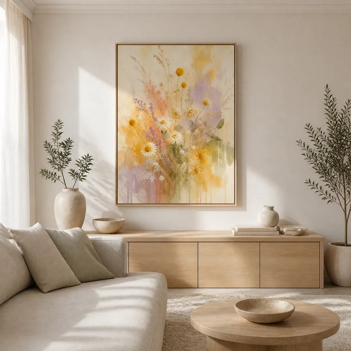 Wildflower Veil Floating Frame Canvas Wall Art - Portrait - 40W x 50H cm - Black
