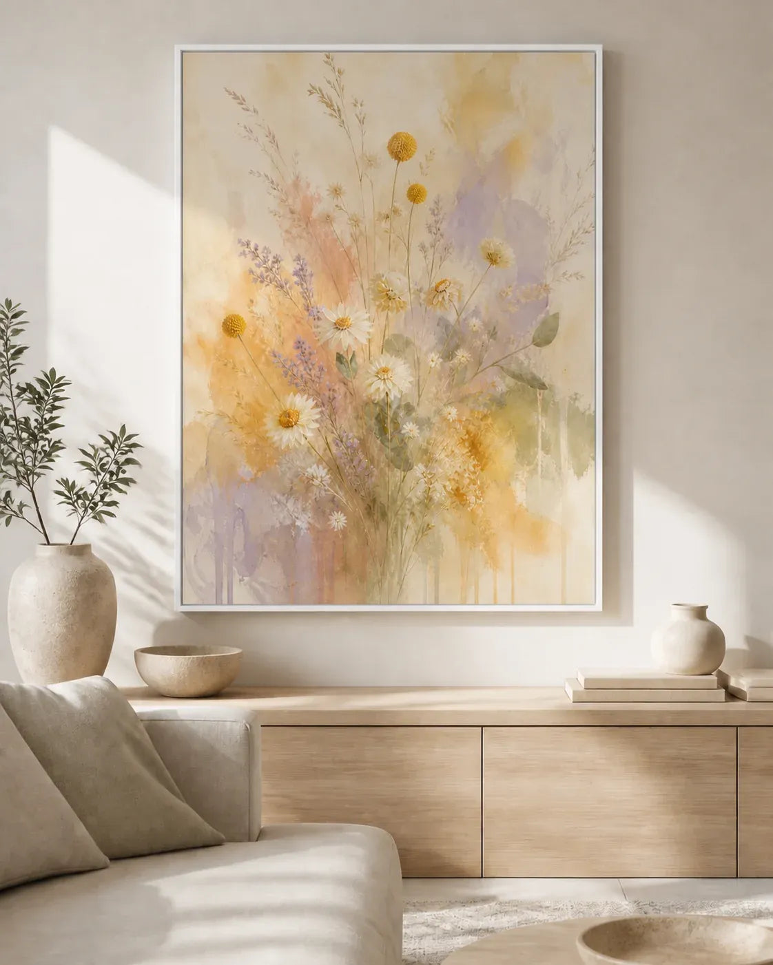 Wildflower Veil Floating Frame Canvas Wall Art - Portrait - 40W x 50H cm - Natural Birch