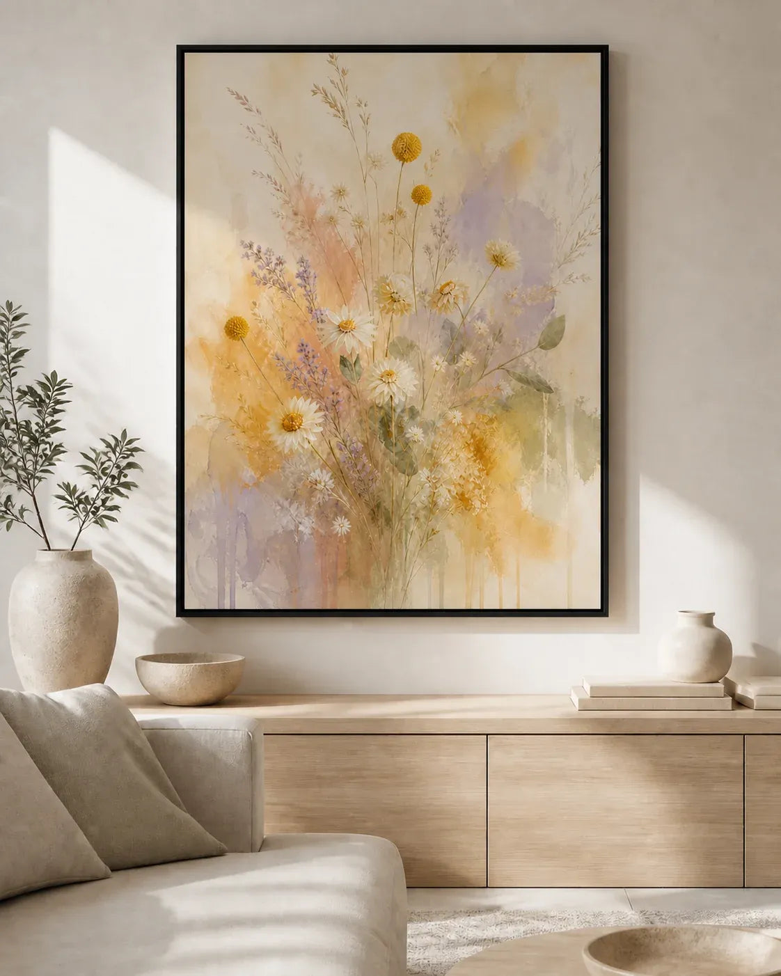 Wildflower Veil Floating Frame Canvas Wall Art - Portrait - 60W x 120H cm - White