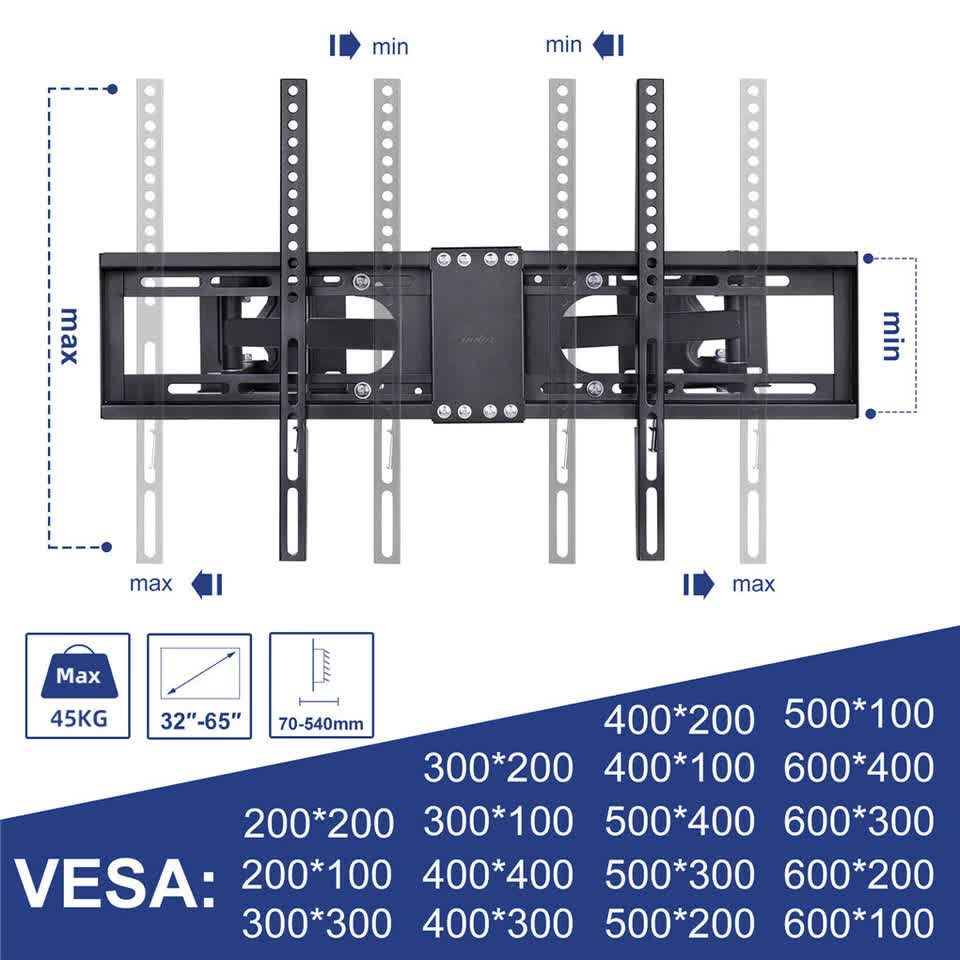 32-65" Large Extendable Strong TV Mount Wall Bracket For Most Corner Wall Angle