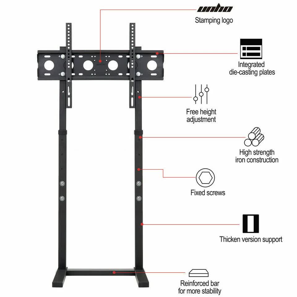 Screens & Stands: Double Pole Adjustable Tv Cart Floor Stand Mount For 32 to 65Inch