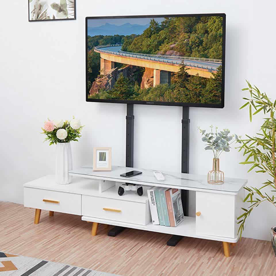 Screens & Stands: Double Pole Adjustable Tv Cart Floor Stand Mount For 32 to 65Inch