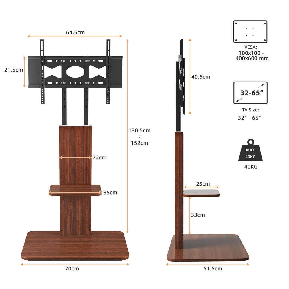 32"-65" Tv Floor Stand Adjustable Corner Tv Mount Bracket With Sturdy Wood Base