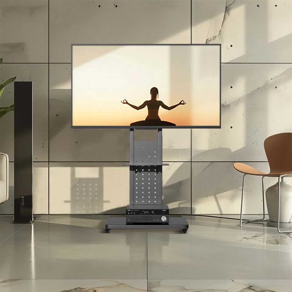 Screens & Stands: Heavy Duty Tv Floor Stand On Wheels 32''-65'' Rolling Tv Cart Height Adjustable