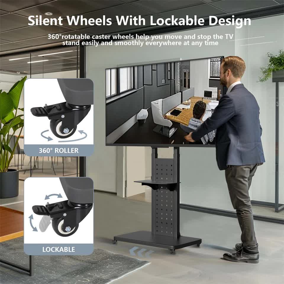 Screens & Stands: Heavy Duty Tv Floor Stand On Wheels 32''-65'' Rolling Tv Cart Height Adjustable