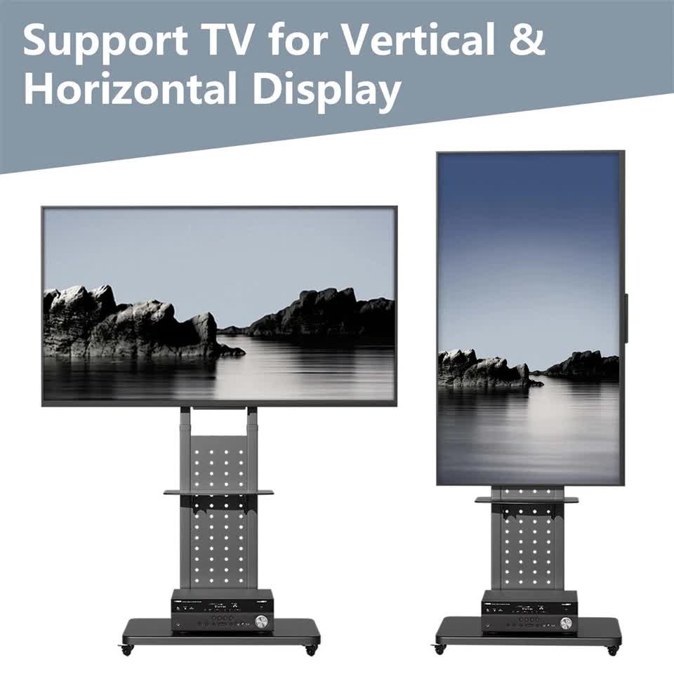 Screens & Stands: Heavy Duty Tv Floor Stand On Wheels 32''-65'' Rolling Tv Cart Height Adjustable