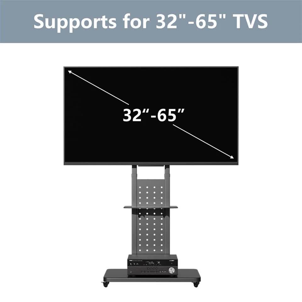Screens & Stands: Heavy Duty Tv Floor Stand On Wheels 32''-65'' Rolling Tv Cart Height Adjustable