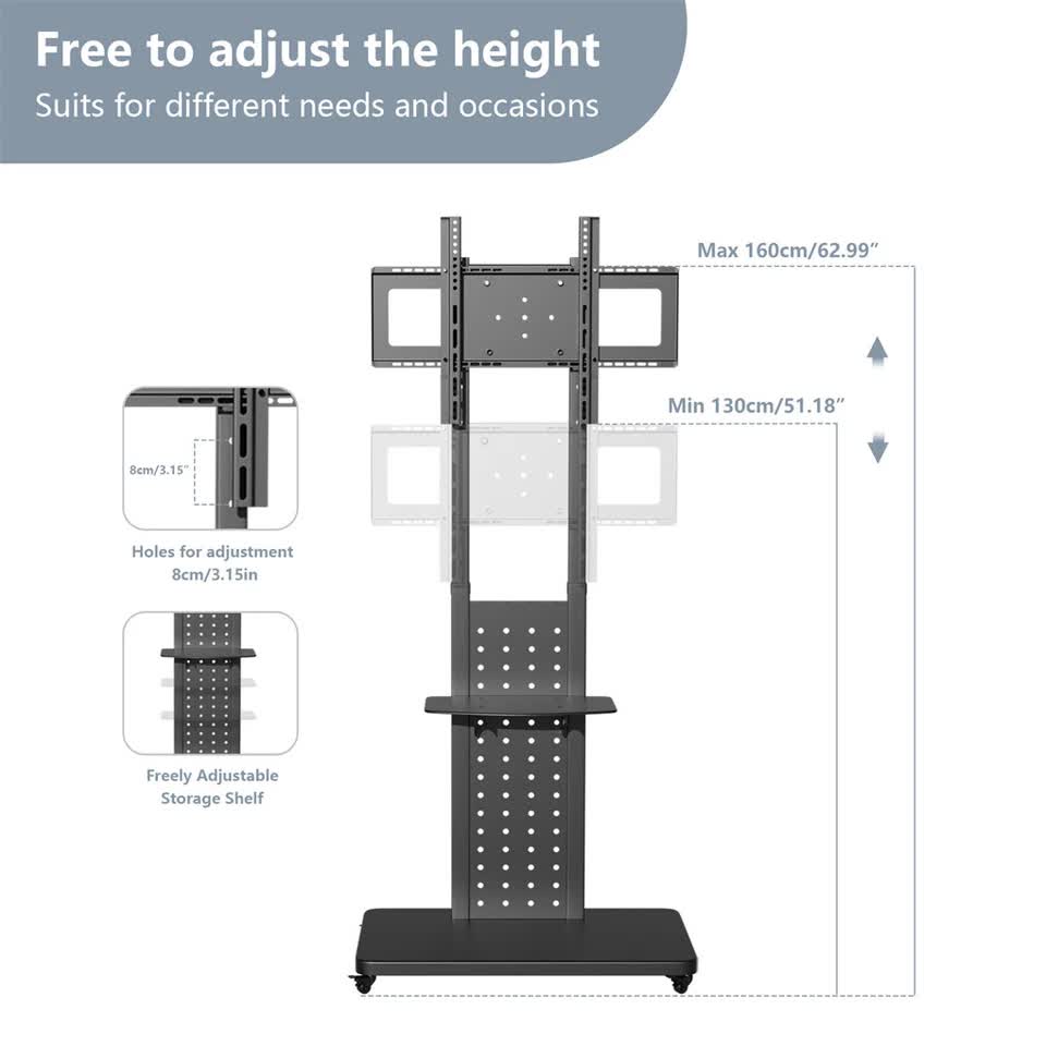 Screens & Stands: Heavy Duty Tv Floor Stand On Wheels 32''-65'' Rolling Tv Cart Height Adjustable