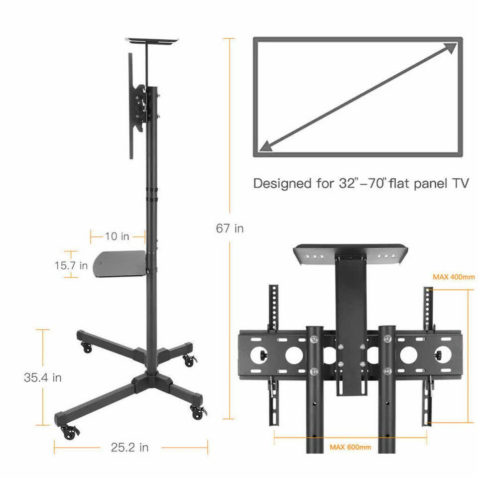 TVs & Accessories: 32-70" Rolling Tv Stand Mount W Dvd Storage Top Shelf Tv Bracket Trolley Casters
