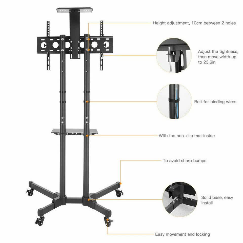 TVs & Accessories: 32-70" Rolling Tv Stand Mount W Dvd Storage Top Shelf Tv Bracket Trolley Casters