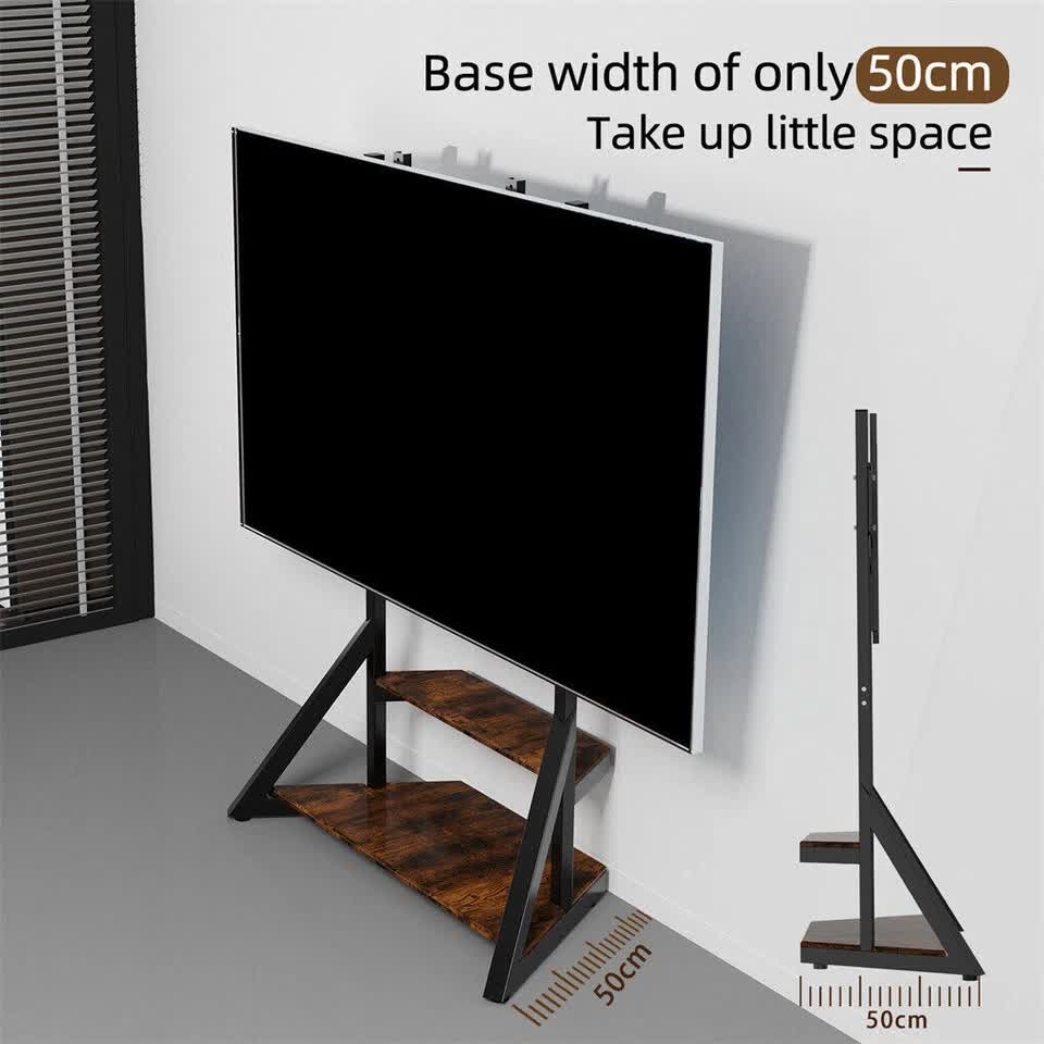 2 Tiers Black Shelves Heavy Duty Universal Tv Floor Stand For 32-75 Inches