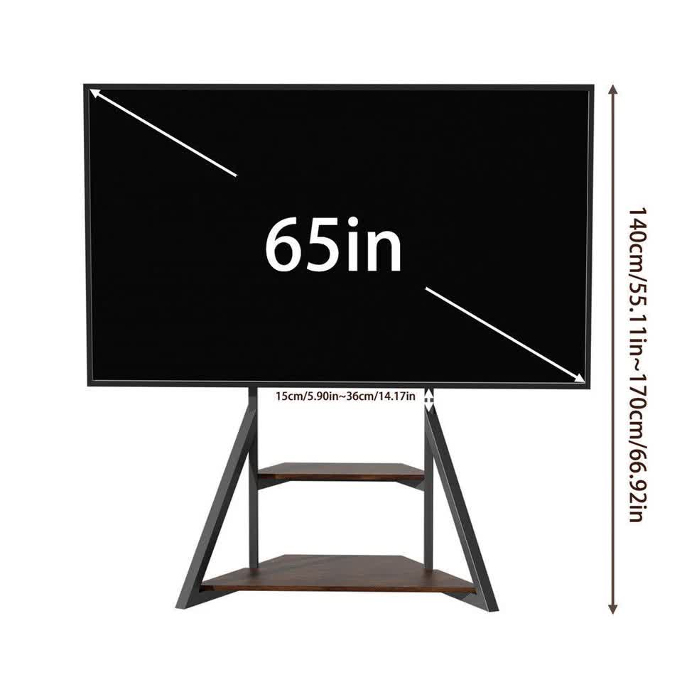 2 Tiers Black Shelves Heavy Duty Universal Tv Floor Stand For 32-75 Inches